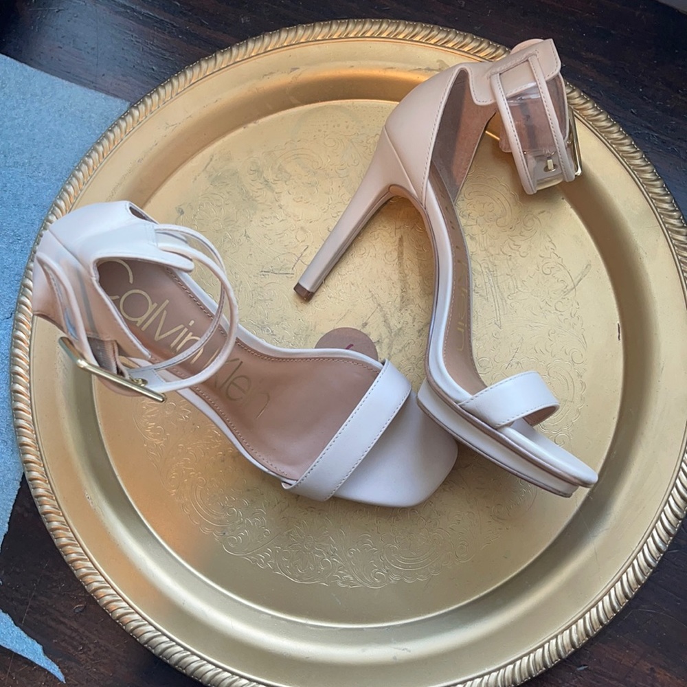 Beige Calvin Klein strap heels